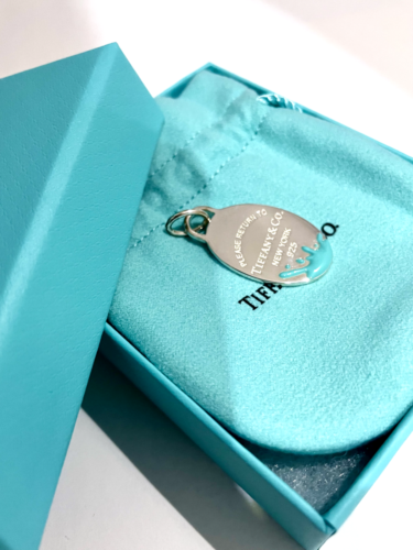 NEUF pendentif charme ovale étiquette Tiffany & Co. Return To Tiffany RTT bleu éclaboussure - Photo 1/2