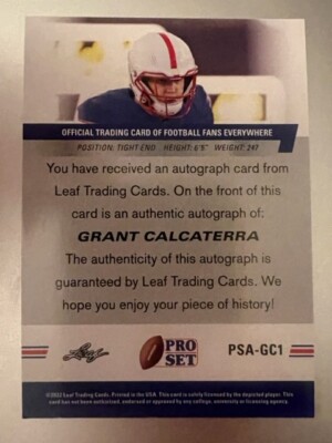 2022 Leaf Pro Set Football Grant Calcaterra SMU Rookie Auto - Main Image