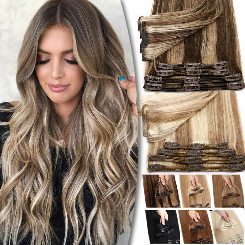 Long Double Wefted Thick Clip in Remy Human Hair Extensions 