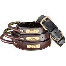 Custom Leather Dog Collar with Handle Personalized for Medium Large Dog Pet Name