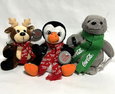 Vintage Coca Cola Bean Bag Plush Set of 3 Reindeer, Penguin, Seal New w/Tag 1998