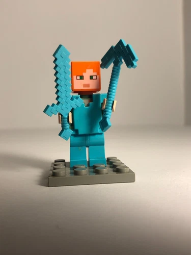 LEGO Minecraft Alex in Diamond Armor Minifigure Pick Axe and Sword