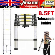 8.5FT Telescopic Loft Aluminum Extendable Collapsible Ladder Workshop Ladder
