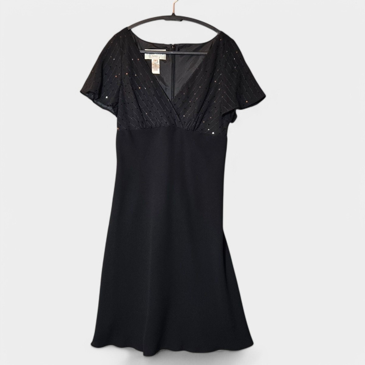 Vintage 90s Evan Picone Dress Black V Neck Sequin Top Midi Cocktail Prom  Size 10