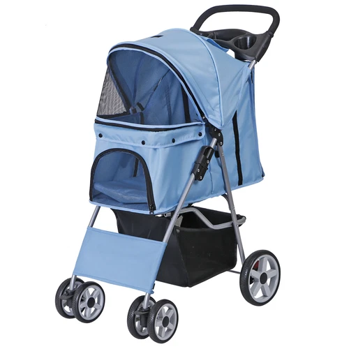 3/4-Wheels Pet Stroller Folding Dog Stroller w/ Safety Belt and Cup Holder - Picture 50 of 87