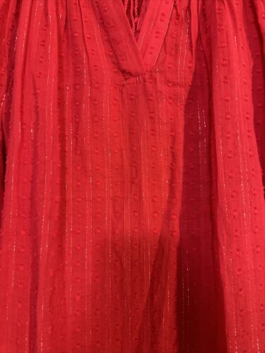 NWOT Old Navy Tunic Blouse XL Red Semi Sheer Gold Metallic Thread Peasant - Picture 2 of 9