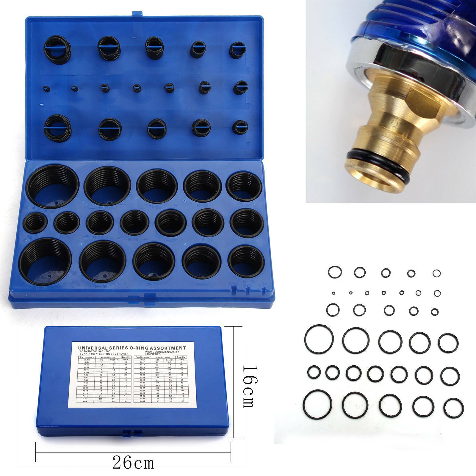 419 Pcs O Ring Rubber Seal Plumbing Set Plumber Kit Rubber Oring