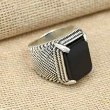Bohemian Black Onyx Gemstone Ring 925 Sterling Silver Men's  Ring All Size  D71