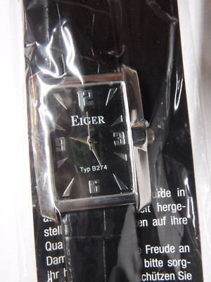 EIGER MEN'S WRIST WATCH BLACK BAND BLACK FACE SILVER ACCENTS TYP B274  OM24-12