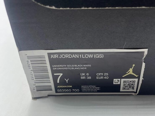 Nike Air Jordan 1 Low White University Gold Black 553560 700 Boy's Size 7Y NEW - Picture 9 of 10