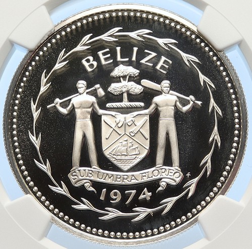 1974 BELIZE Avifauna Toucan BIRD VINTAGE Proof Silver 5 Dollar Coin NGC i106420 - Picture 2 of 5