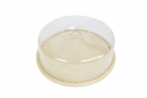 HEFTMAN Alzata Girevole Per Torte Con Cupola In Acrilico - 25,4 Cm - Base In Legno Di Acacia Antiscivolo - Copertura Per Dolci, Formaggi E Buffet