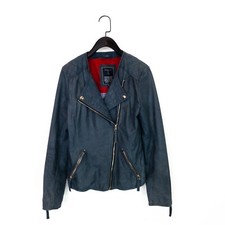 Edward Robertson London Blue Leather Biker Jacket - Size 10