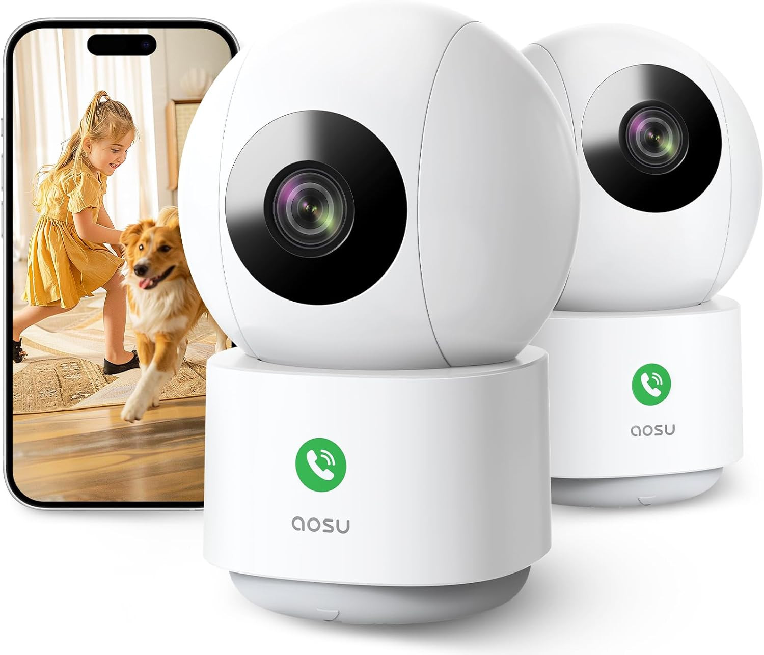 2K Telecamera WIFI Interno, Telecamera Sorveglianza, Chiamata One-Touch, 360° Tr