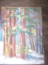 Original Pastel By Peg Humphreys, Snow on Ground Around Tahoe Pines3 12.5"x 9.5"