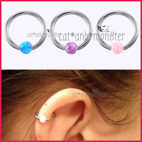 Opal Captive Ball Bead Hoop Cartilage Septum Ear Earrings Nose Ring Piercing NEW - Picture 1 of 18