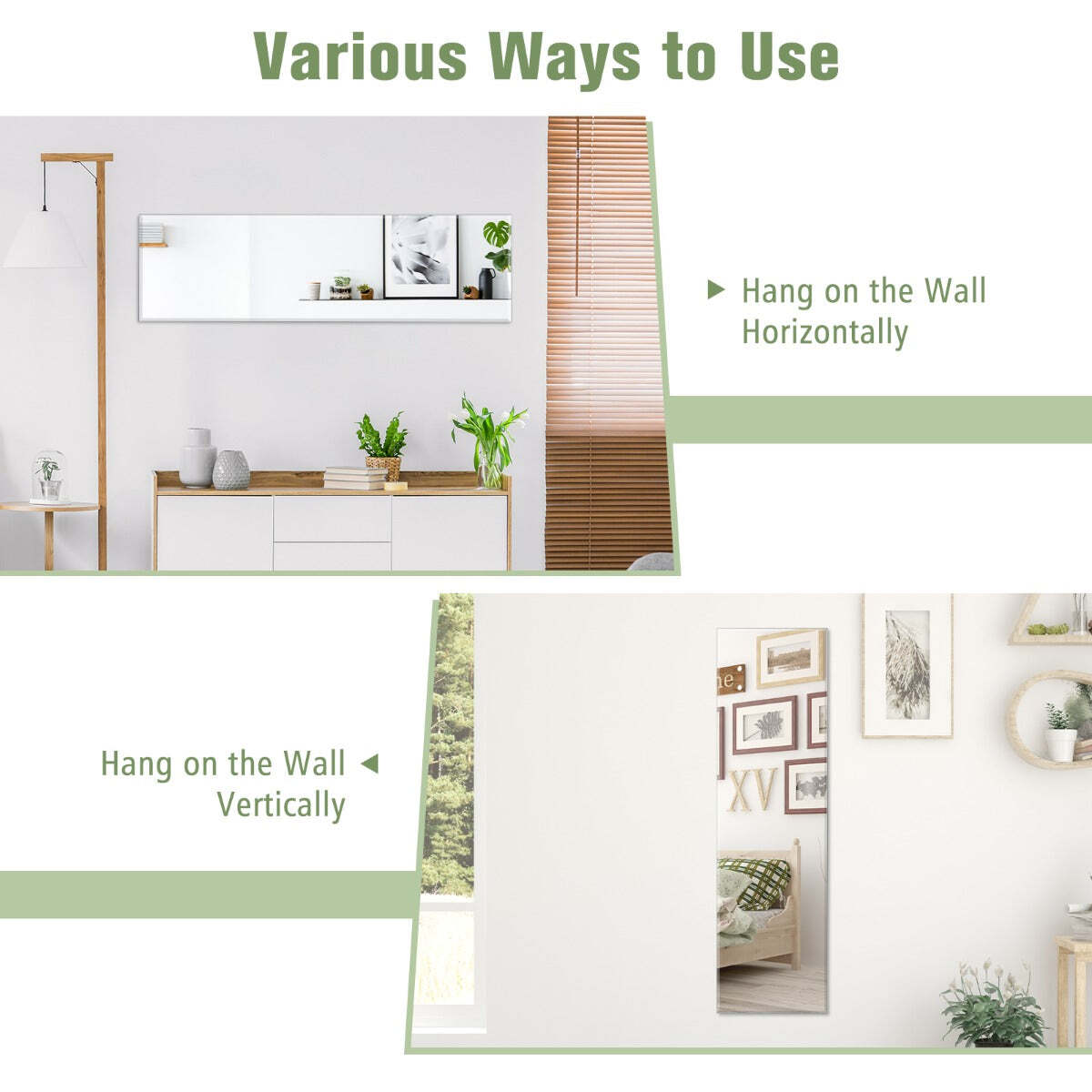 NNECW Full Length Rectangle Frameless Mirror with Beveled Edge for Living Room