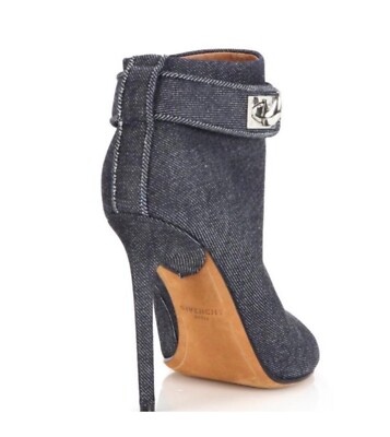 New Givenchy Denim Shark Tooth Lock Peep Toe Booties Sz 39.5 9.5