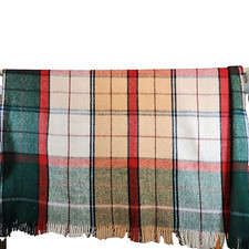 Vintage Red Green White Tartan Plaid Fringed Wool Winter Stadium Blanket WARM
