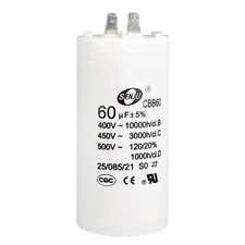 CBB60 Run Capacitor 60uF 450V AC Double Insert 50/60Hz Cylinder 115x54mm White
