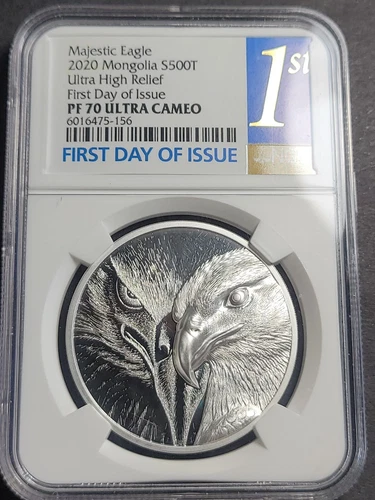 2020 Mongolia 500 Togrog Majestic Eagle 1oz Silver Proof Coin NGC PF70 FIRST DAY