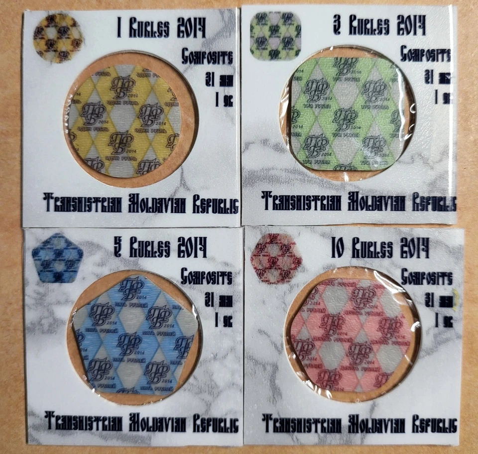 2014 Transnistria Pridnestrovian República Moldava 1 3 5 10 rublos conjunto 4 monedas Foto 2 de 2