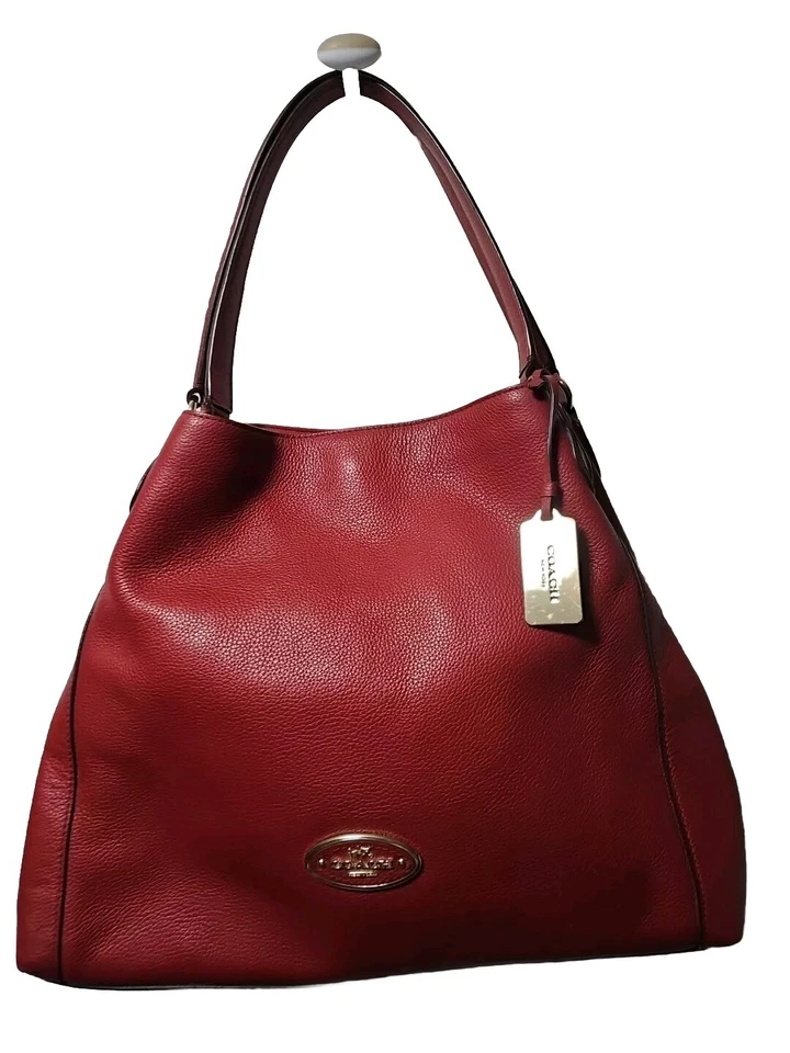 Coach 33547 Edie Pebble Leather Shoulder Bag Handbag Cardinal Red Hobo - Image 3 of 4