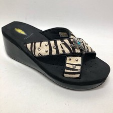 Volatile Calf Hair Leather Zebra Print Studded Gem Wedge Sz 8 Platform Slides