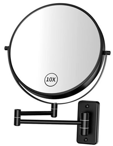 8” Makeup Mirror Wall Mounted, 1X/10X Double-Sided Wall Mount Magnifying Black