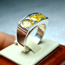 Natural Yellow Sapphire Stones Ring Oval Cut Pukhraj Yellow Sapphire Band 925