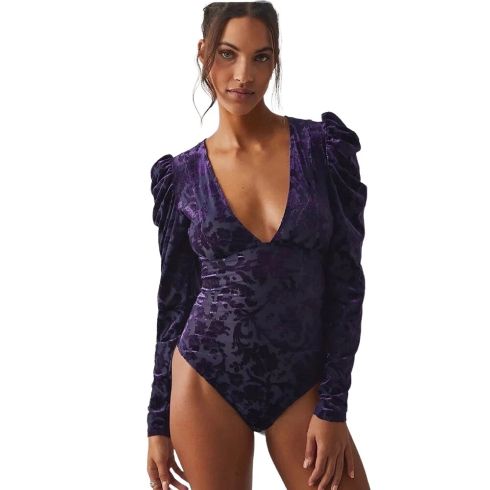 FREE PEOPLE Magic Hour Velvet Bodysuit in Deep Sea NWT Size Small