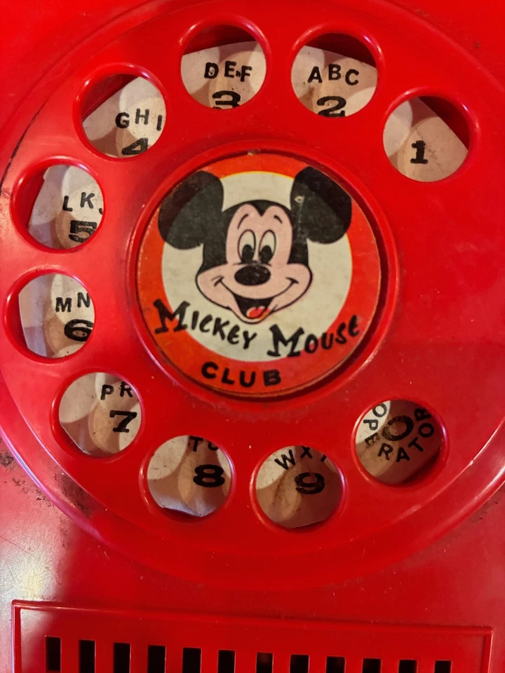 Raro Disney Hasbro Años 60 Mickey Mouse Club Teléfono Parlante Rojo Reproduce Grabación Foto 3 de 4