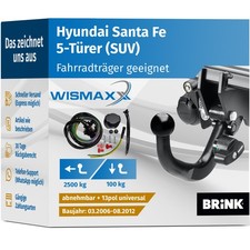 ANHÄNGERKUPPLUNG für Hyundai Santa Fe 06-12 abnehmbar BRINK +13polig E-Satz ABE