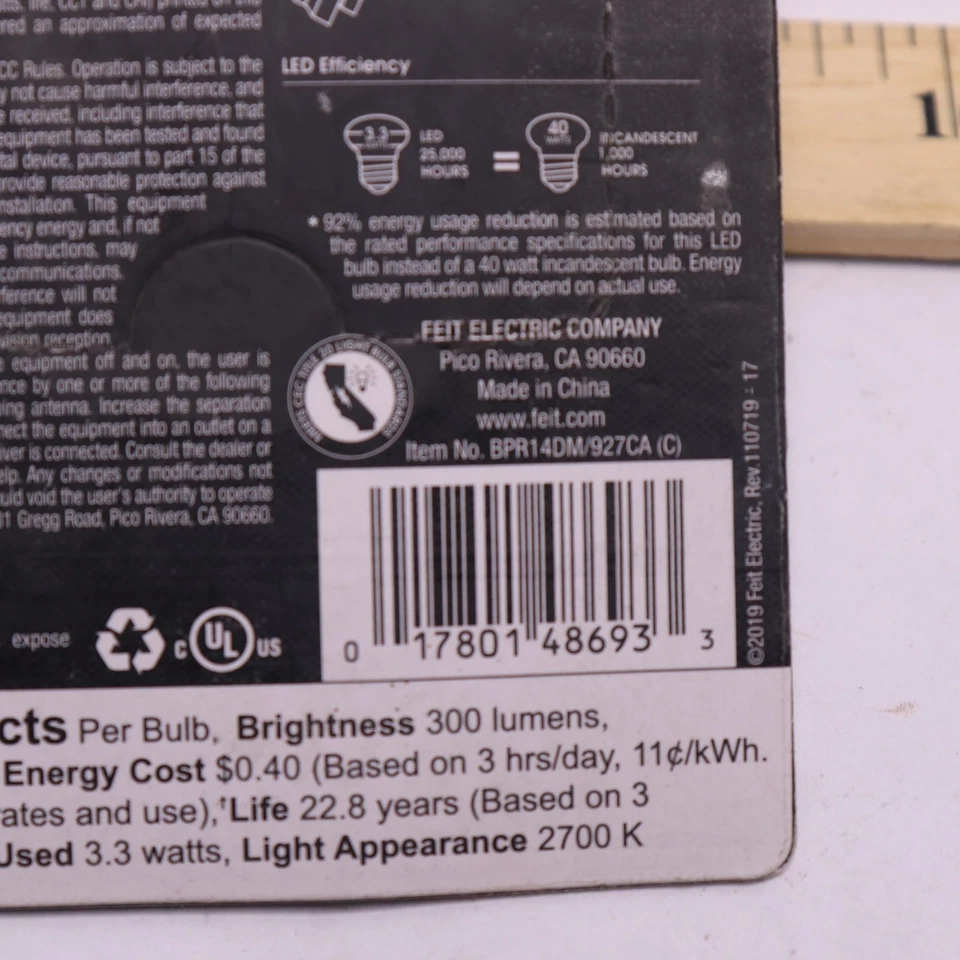 Feit Electric LED R14 E26 40W Dimmable Light Bulb Soft White BPR14DM/927CA - Image 2 of 4