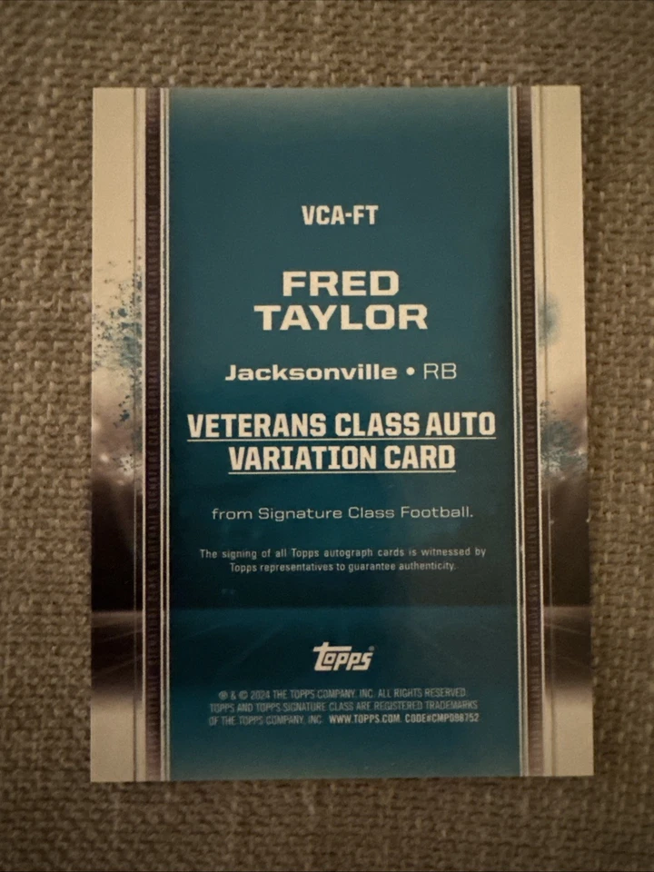 2024 年 Topps 签名 Fred Taylor Veteran 亲笔签名蓝色/5 杰克逊维尔美洲虎 — 第 2/4 张图片