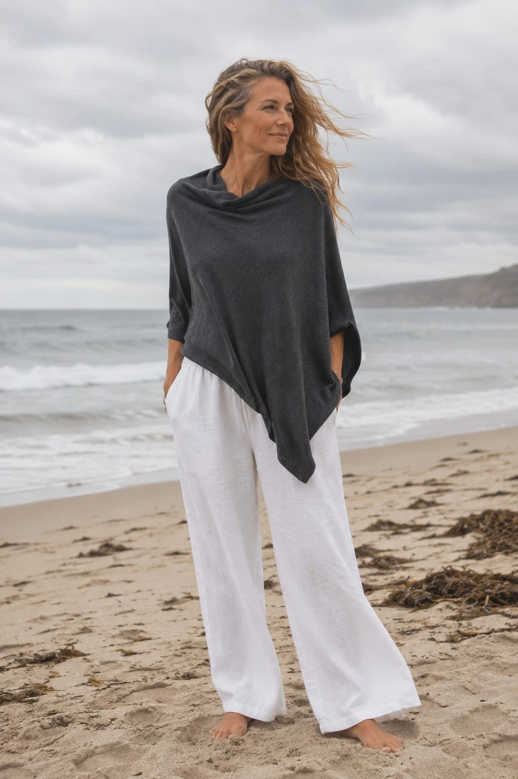 Barefoot Dreams Cozychic Ultra Lite Poncho in Gray Minimalist Women's OS NWT