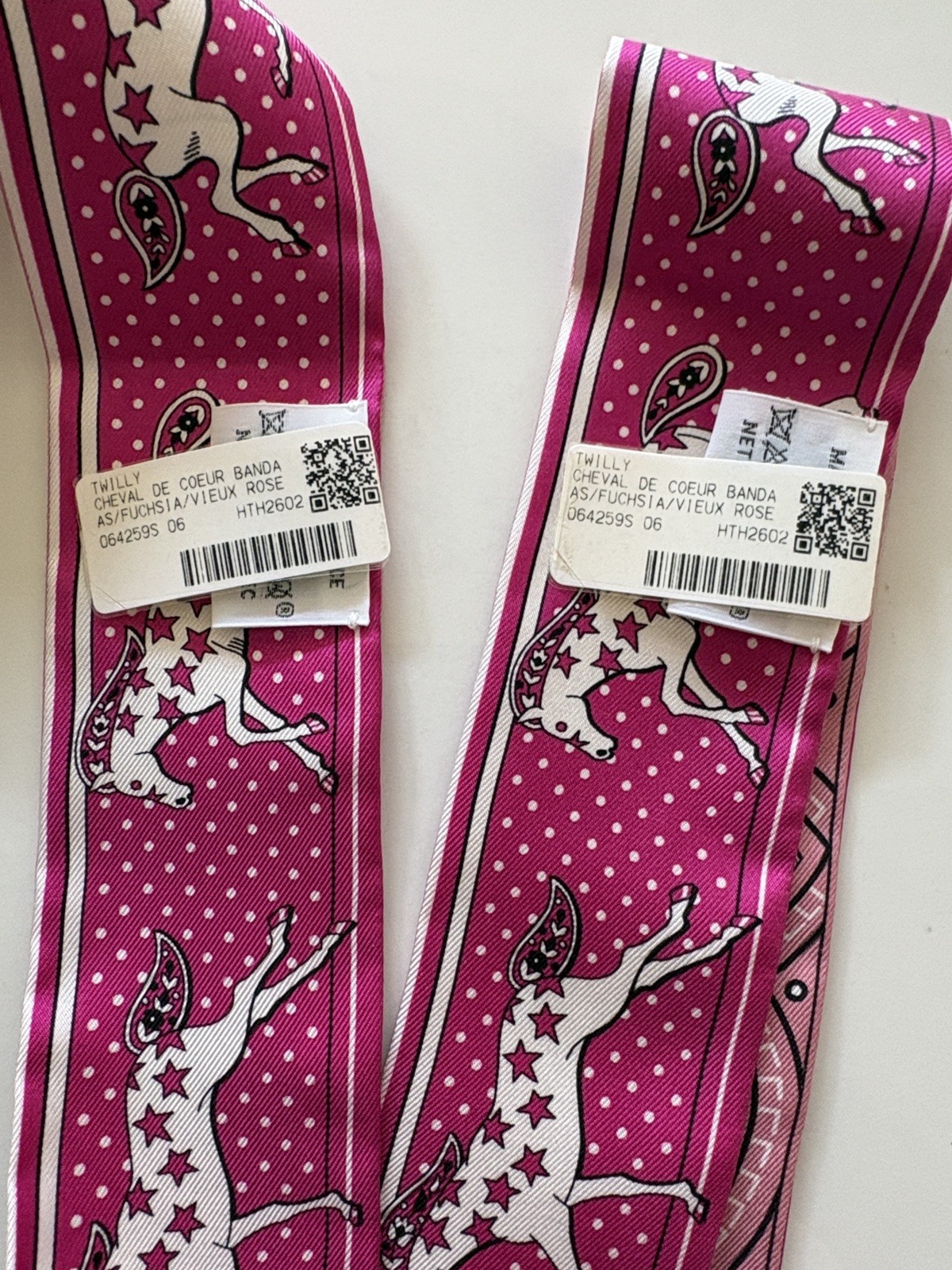 Pair NEW Hermes Cheval De Coeur Twilly hot pink fuchsia image 7