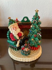 Large Resin Santa in Front of Fireplace Sleeping Figurine