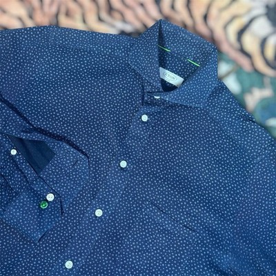 Eton Slim Fit Floral Print Dress Shirt Blue Button Up Long Sleeve Small Men s