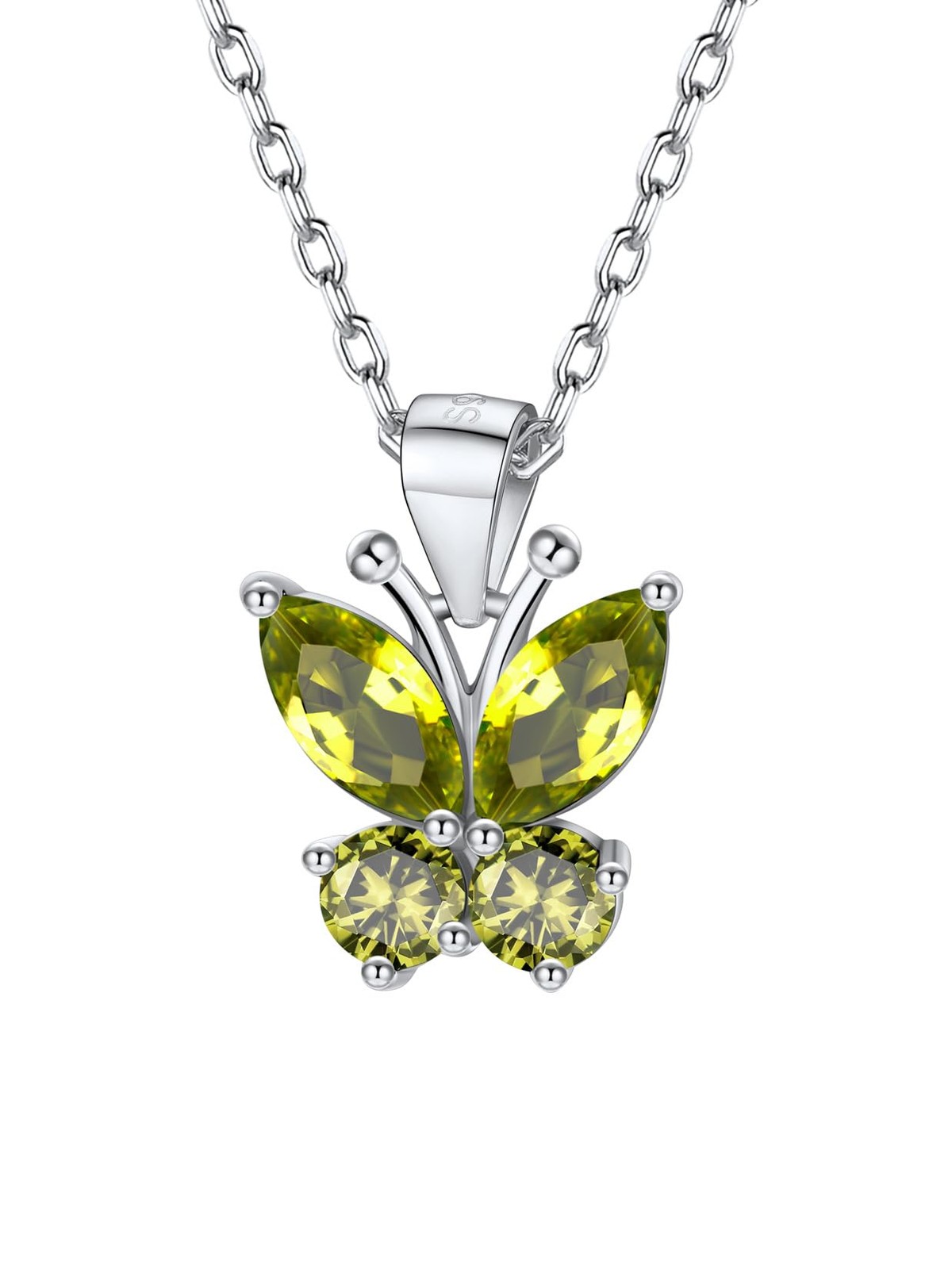Peridot Butterfly Pendant Necklace 925 Sterling Sterling Silver Cute Insect A...