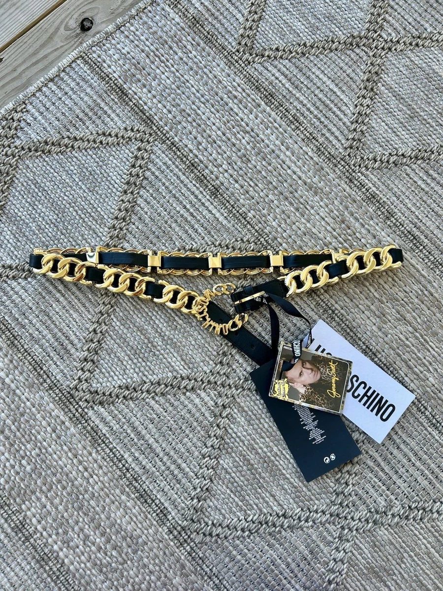 【希少】vintage MOSCHINO モスキーノ チェーンベルト　ゴールド 希少 MOSCHINO モスキーノ ゴールドロゴ レザーベルト ブラック - メルカリ