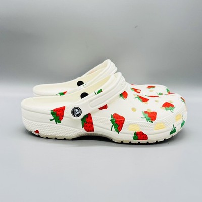 Crocs Shoes Womens 11 White Strawberry Classic Clogs Slip On Comfort Casual