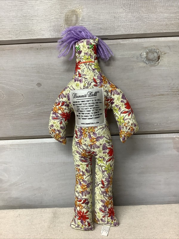 Dammit Doll Stress Relief Plush Doll Pink Paisley Purple Hair Prank or Fun