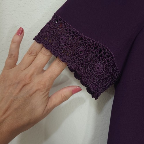Talbots Dress Womens 6 Petite Purple Crochet Lace Short Sleeve Sheath Classic - Picture 6 of 14
