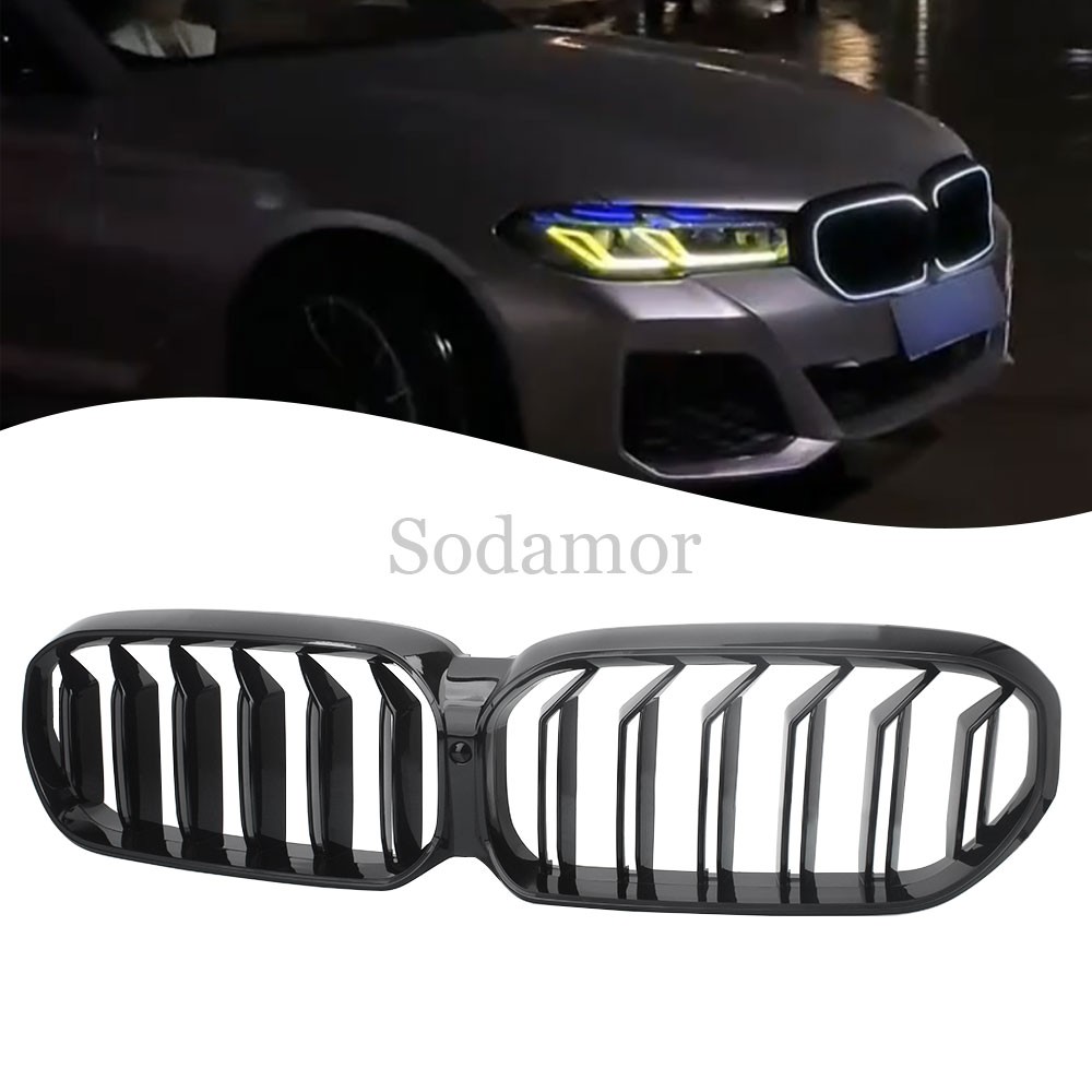 Dual Slats Front Kidney Grill W/LED Light For BMW 5-Series G30 G31 LCI 2021-2023