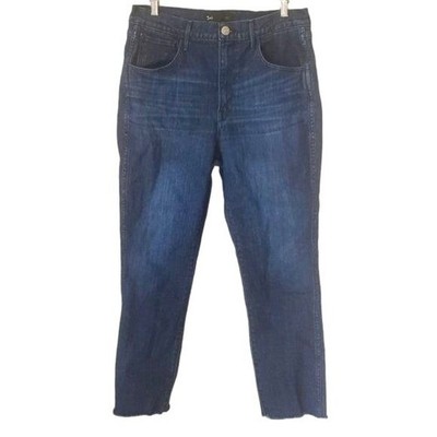 3x1 Womens Modern Minimalist Lou Slim Straight Jeans 32 Blue Crop Raw Hem Luxe