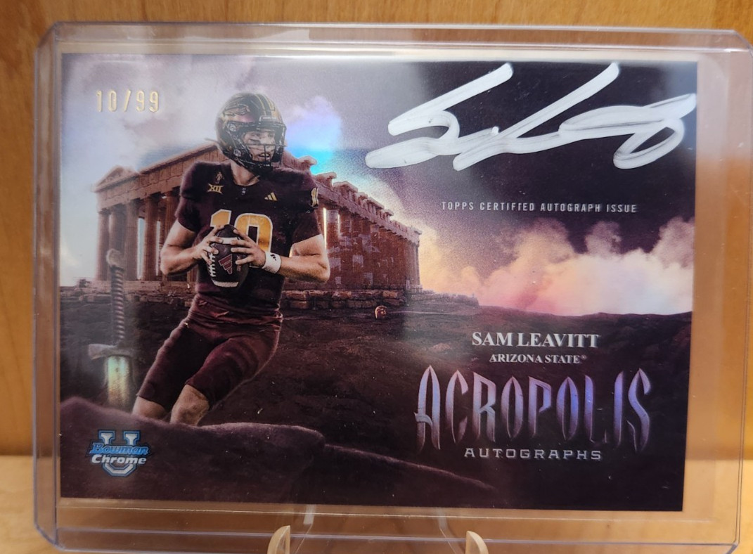 2025 Bowman Chrome U Sam Leavitt Acropolis Autograph 10/99 Jersey # Match