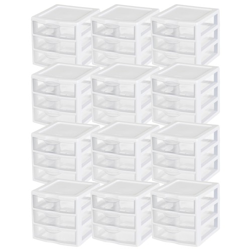 Sterilite ClearView Plastic Small 3 Drawer Desktop Storage Unit, White, 12 Pack - Picture 1 of 11