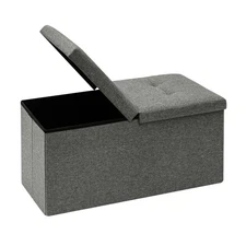Storage Ottoman with Flipping Lids Bench Footrest Seat Linen 30"x15"x15"(Grey)