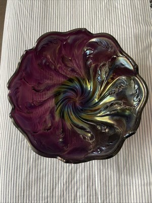 Carnival Glass Candy Dish Bowl Amethyst Acanthus Leaf Pattern